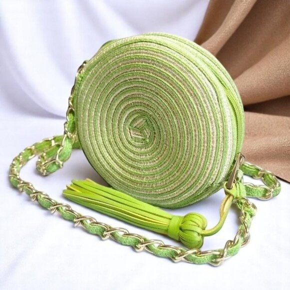 Shiraleah Chicago Round Small Crossbody Tassel Golden Chain Spring Mini Bag - Picture 15 of 17